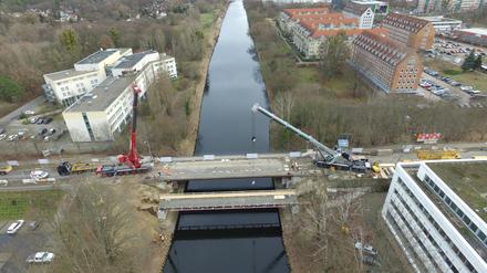 Die Ersatzbrücke über den Teltowkanal.