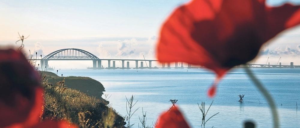 Die 19 Kilometer lange, neue Brücke zwischen Russland und der annektierten Krim überspannt die Meerenge von Kertsch.