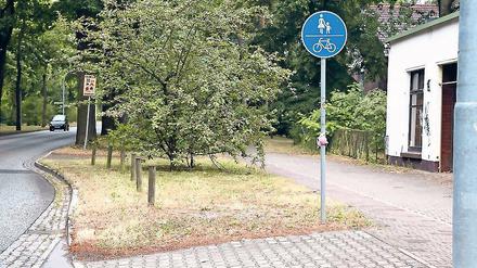 Streitfall. Noch stehen die Radwegschilder am Zehlendorfer Damm. Nach dem OVG-Urteil will die Gemeinde die Radler künftig nur noch auf der Straße fahren lassen. Der ADFC will aber eine Wahlfreiheit.
