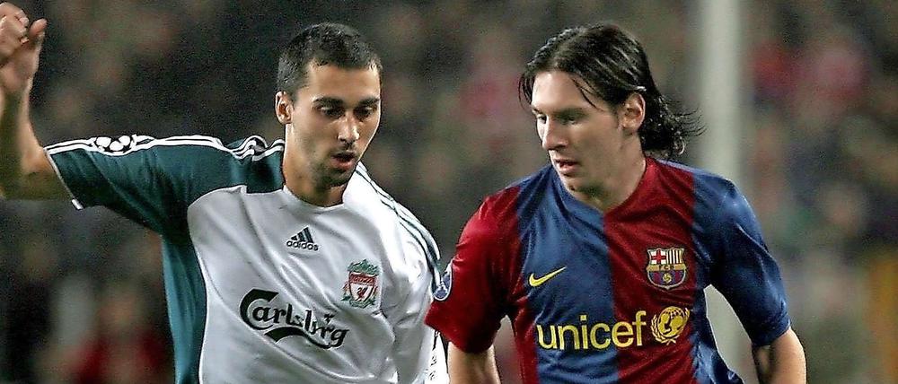 Lionel Messi war beim letzten Duell mit Liverpool schon dabei. 2007 scheiterte Barcelona im Achtelfinale an den Engländern (hier mit Alvaro Arbeloa).