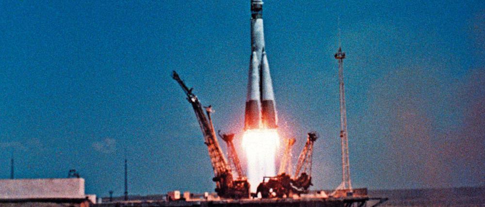 Start von Wostok 1, 12. April 1961. An Bord: Juri Gagarin.